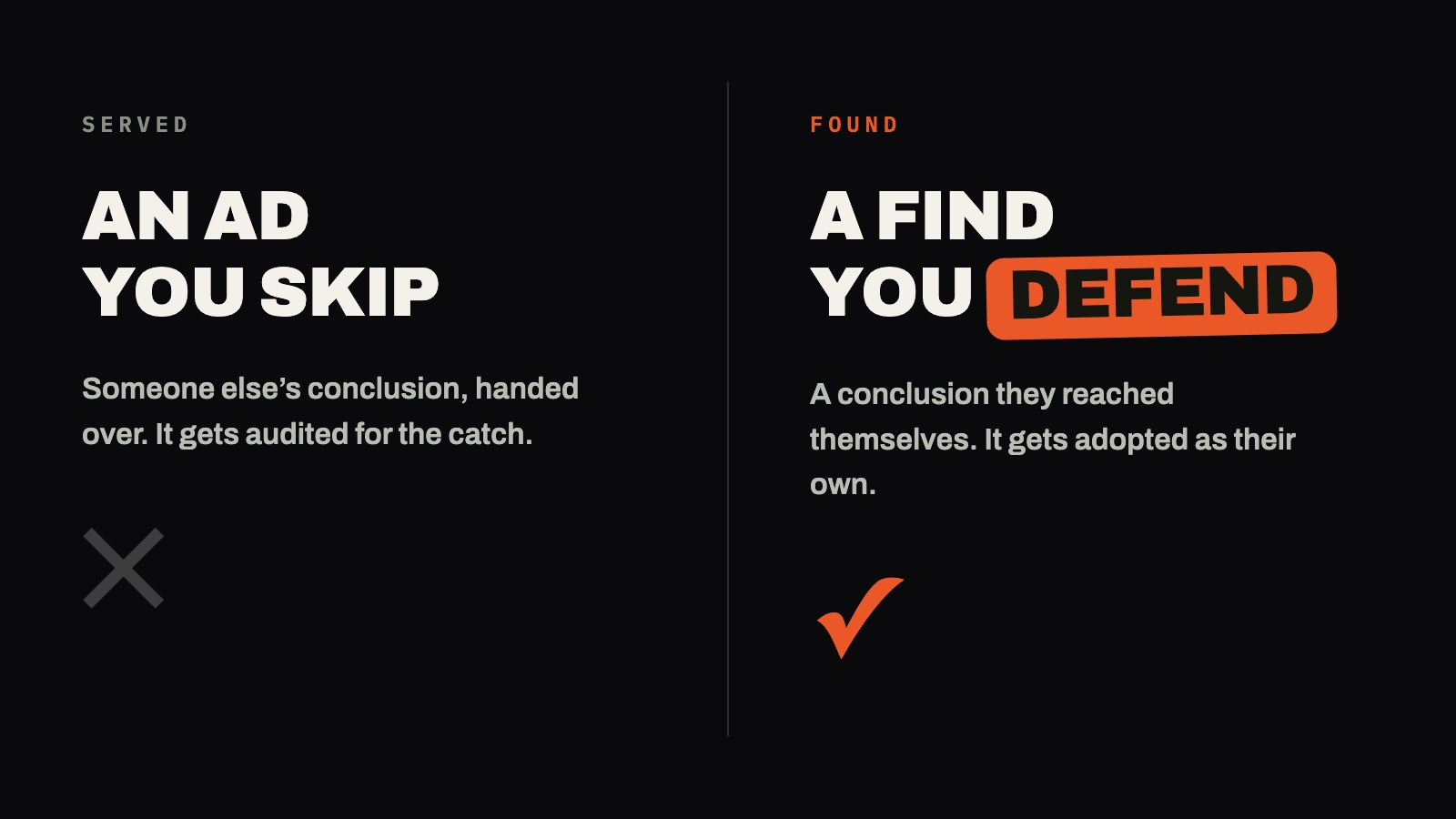 Served vs found: an ad you skip against a find you defend